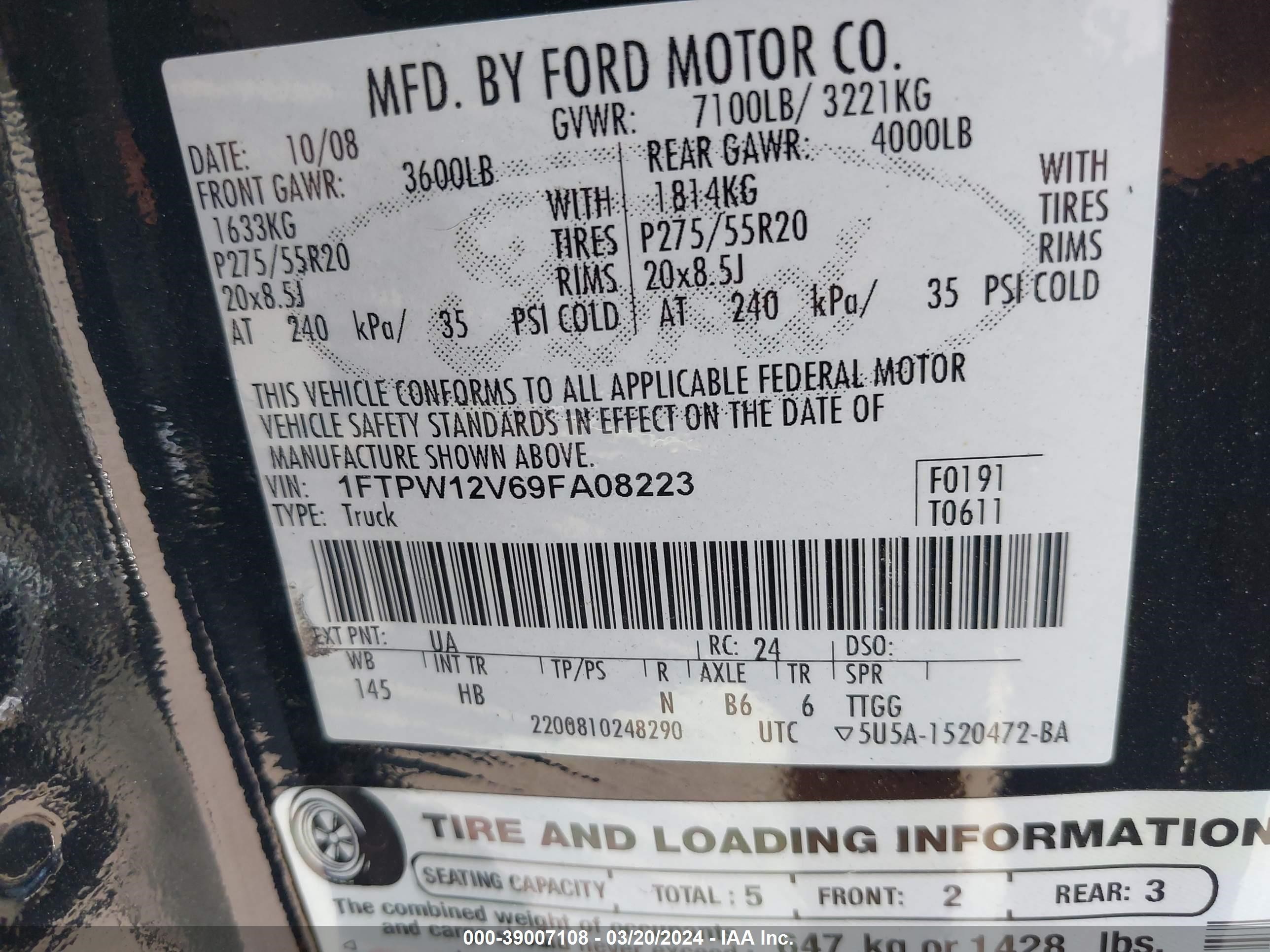 Photo 8 VIN: 1FTPW12V69FA08223 - FORD F-150 