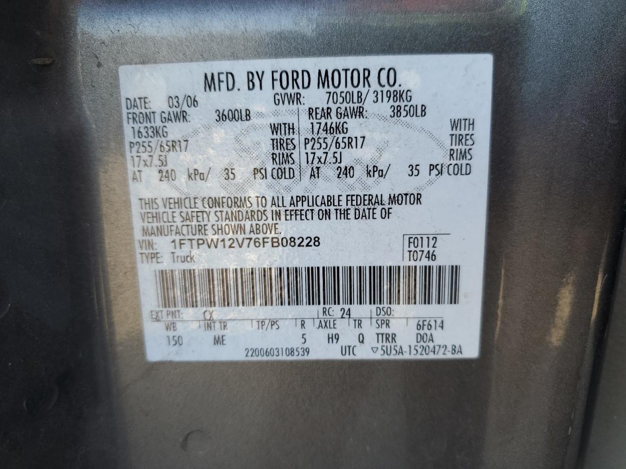 Photo 11 VIN: 1FTPW12V76FB08228 - FORD F-150 