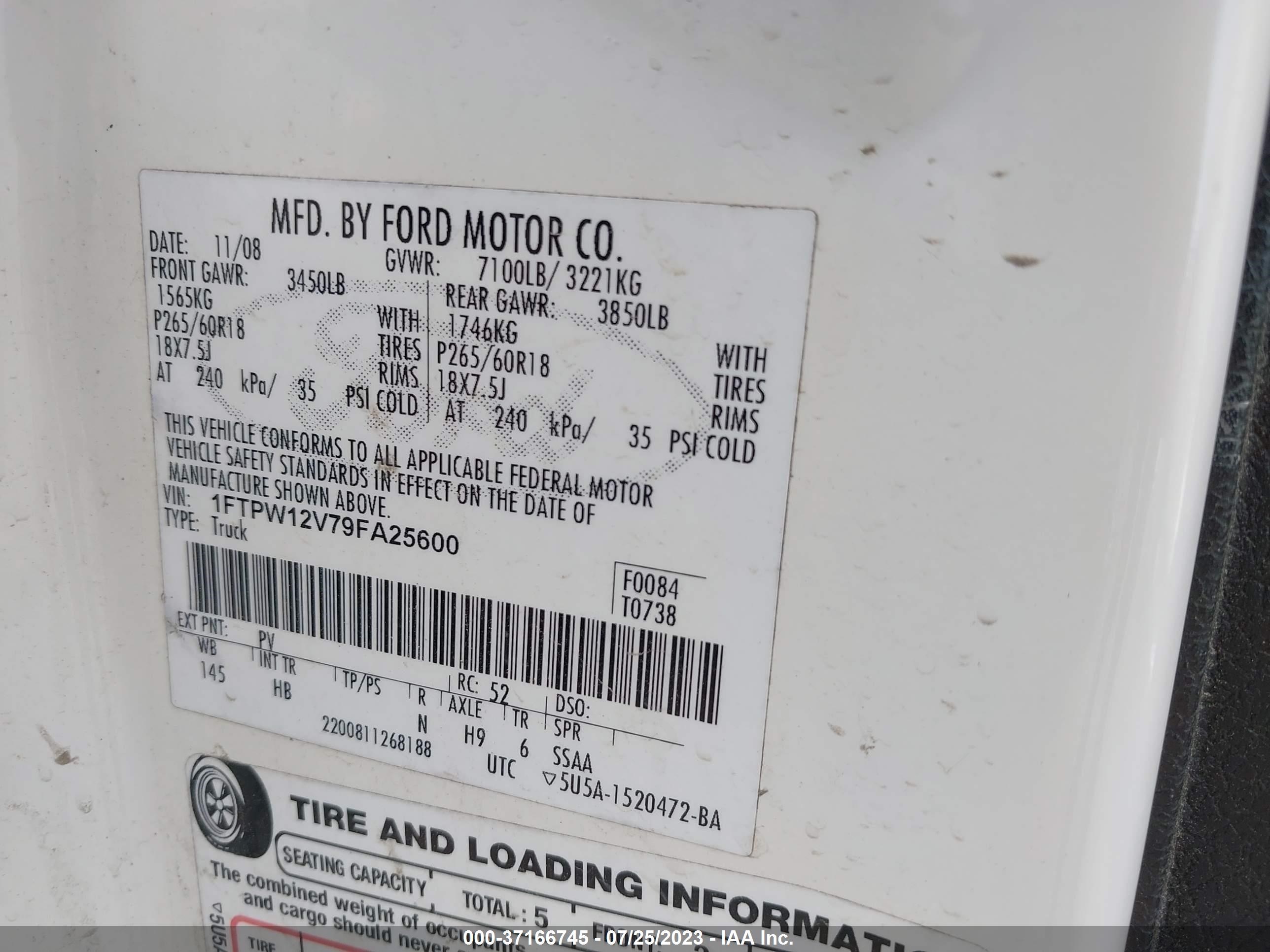 Photo 8 VIN: 1FTPW12V79FA25600 - FORD F-150 