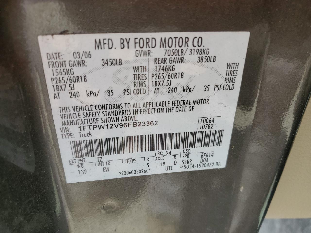 Photo 11 VIN: 1FTPW12V96FB23362 - FORD F-150 