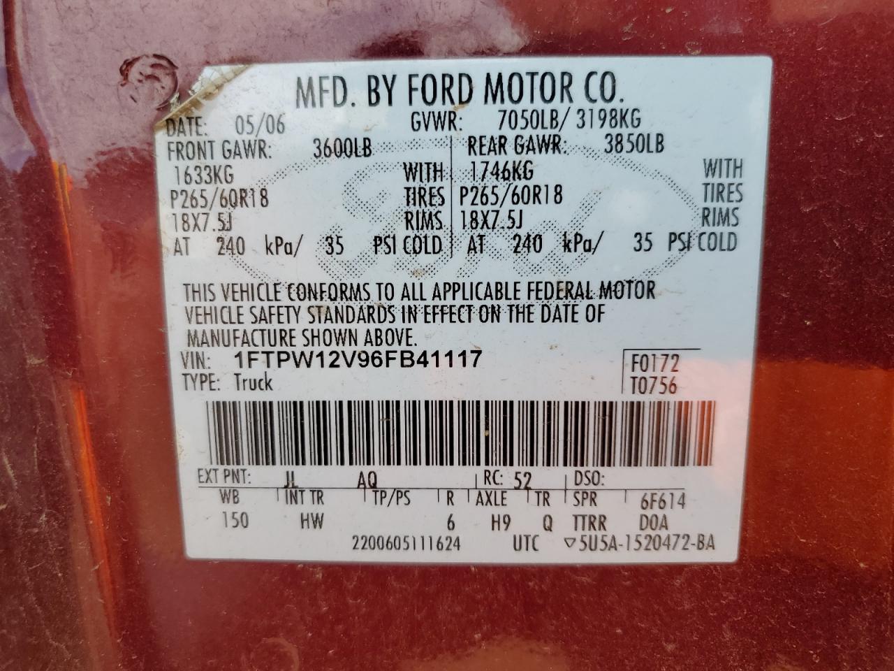 Photo 11 VIN: 1FTPW12V96FB41117 - FORD F-150 