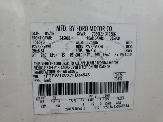 Photo 11 VIN: 1FTPW12VX7FB34548 - FORD F150 SUPER 