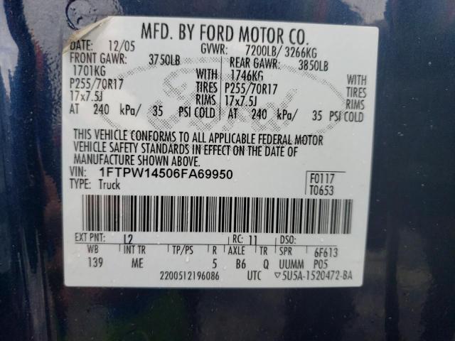 Photo 11 VIN: 1FTPW14506FA69950 - FORD F-150 