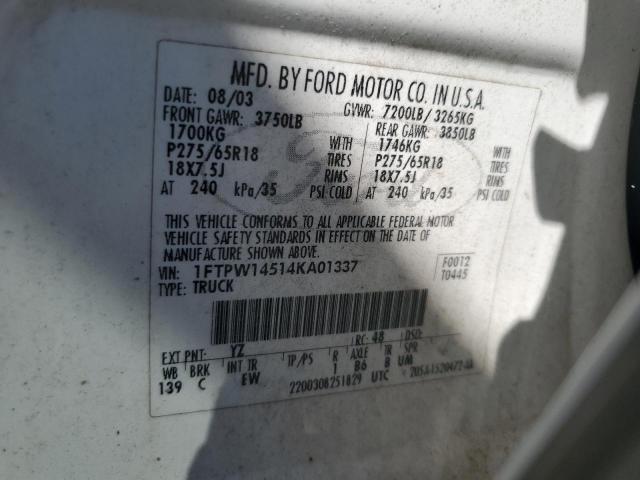 Photo 11 VIN: 1FTPW14514KA01337 - FORD F150 SUPER 