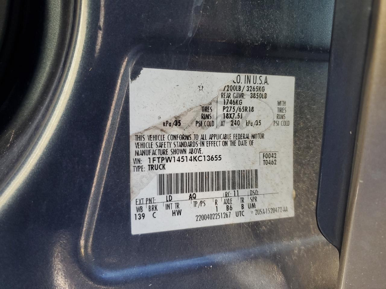 Photo 11 VIN: 1FTPW14514KC13655 - FORD F-150 