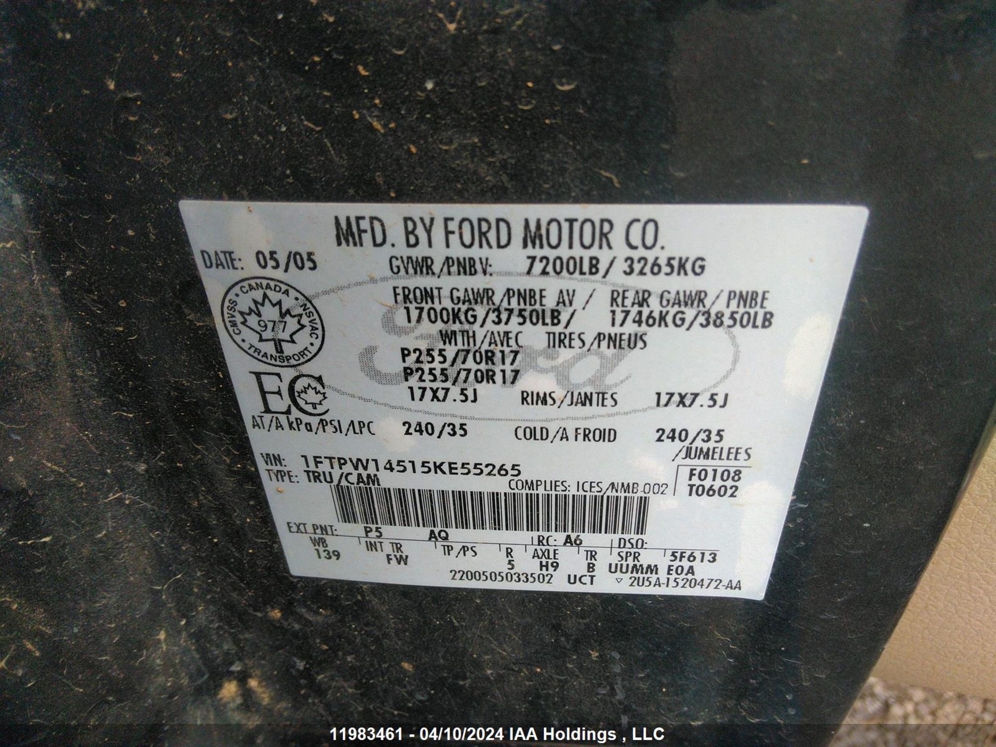 Photo 8 VIN: 1FTPW14515KE55265 - FORD F-150 