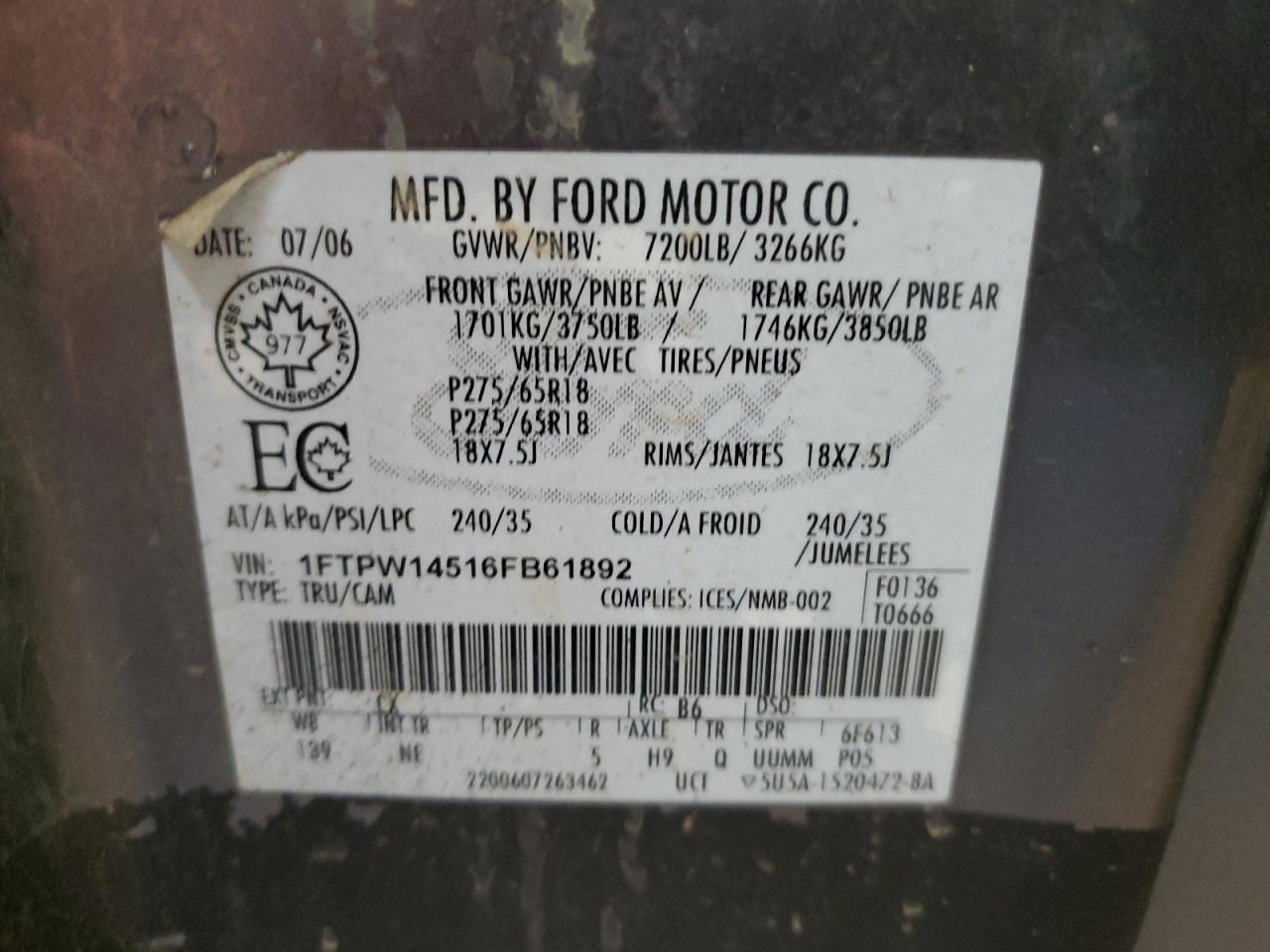 Photo 11 VIN: 1FTPW14516FB61892 - FORD F-150 