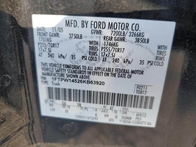 Photo 12 VIN: 1FTPW14526KB63920 - FORD F150 SUPER 