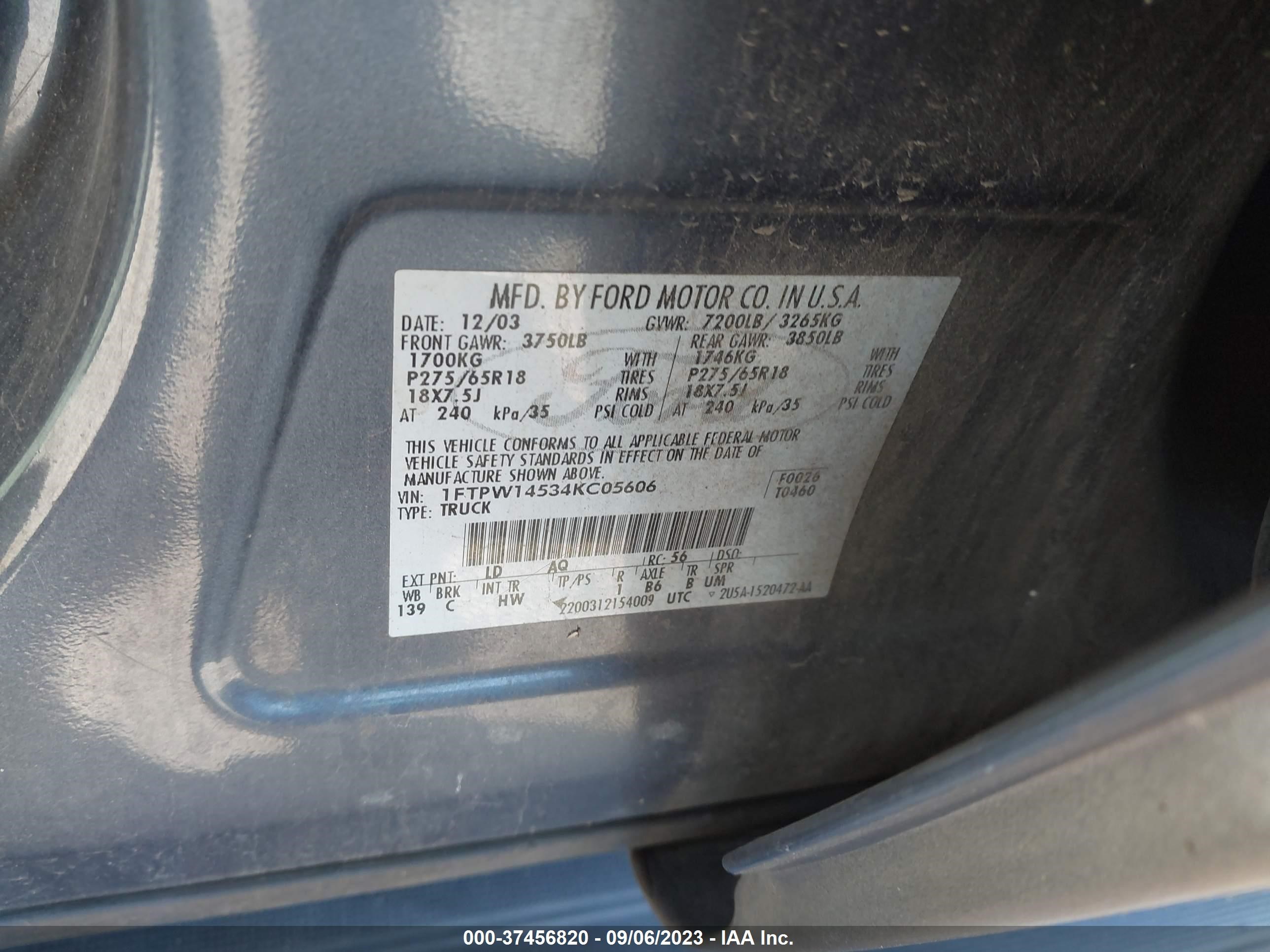 Photo 8 VIN: 1FTPW14534KC05606 - FORD F-150 