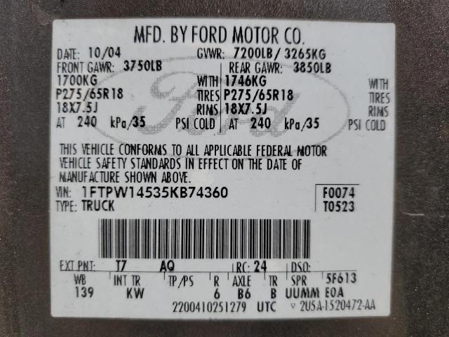 Photo 11 VIN: 1FTPW14535KB74360 - FORD F150 SUPER 