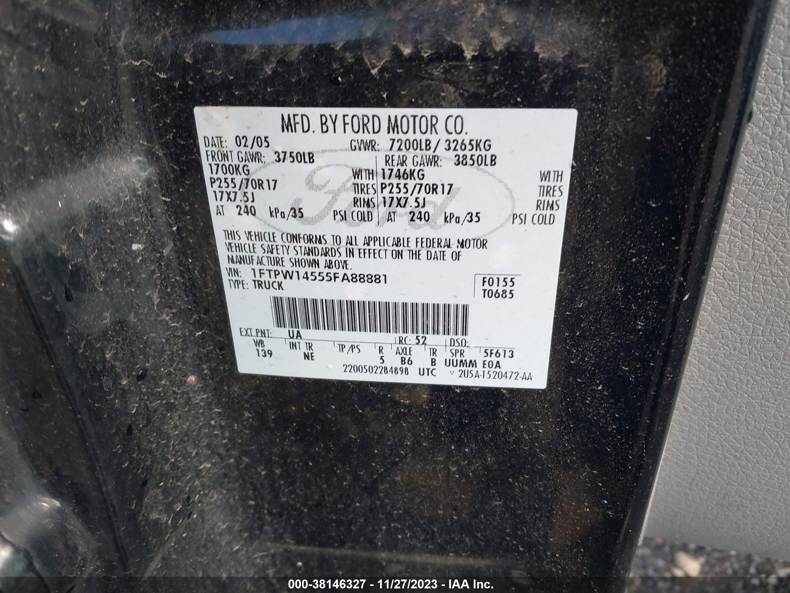 Photo 8 VIN: 1FTPW14555FA88881 - FORD F-150 