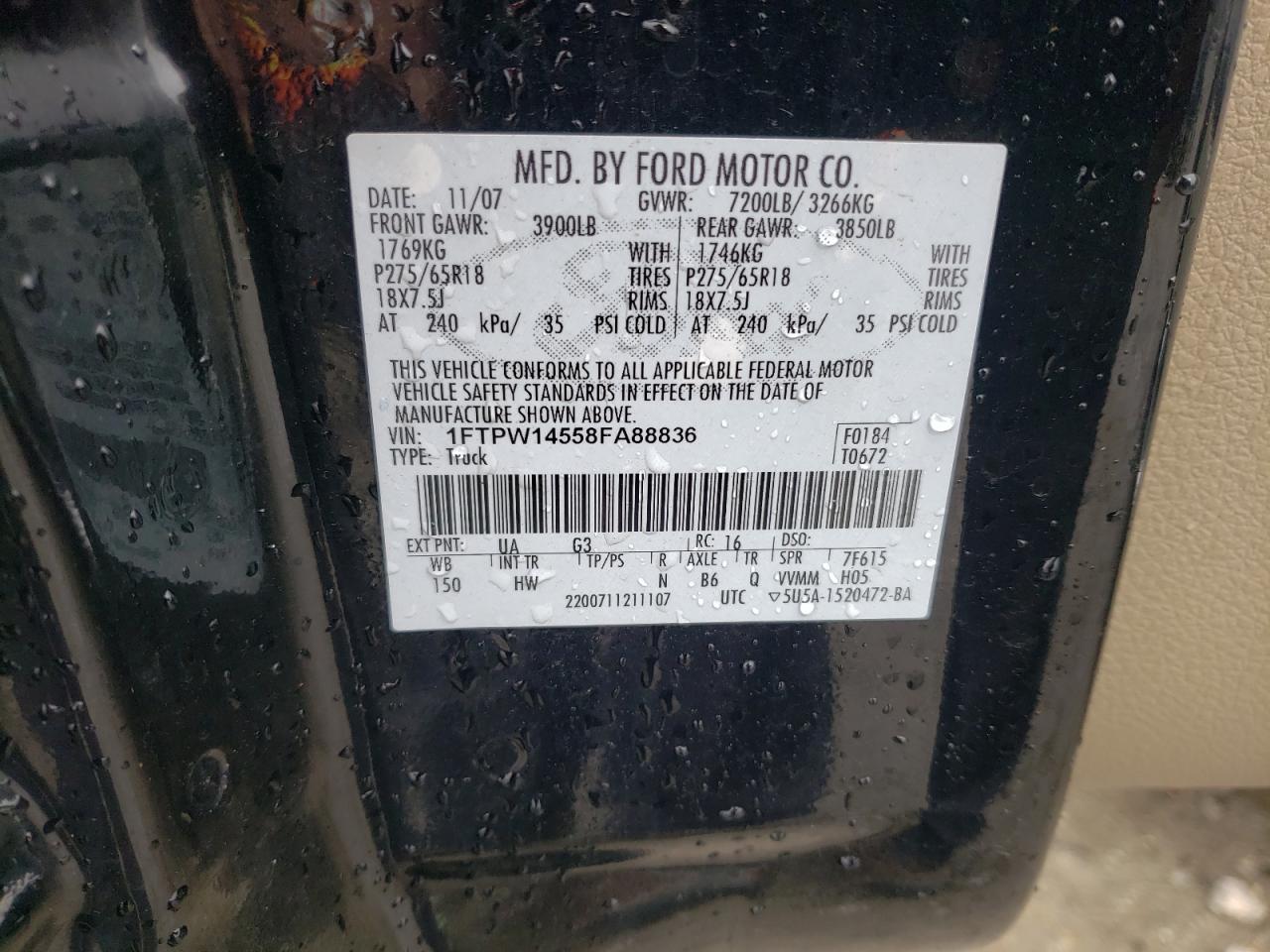 Photo 11 VIN: 1FTPW14558FA88836 - FORD F-150 