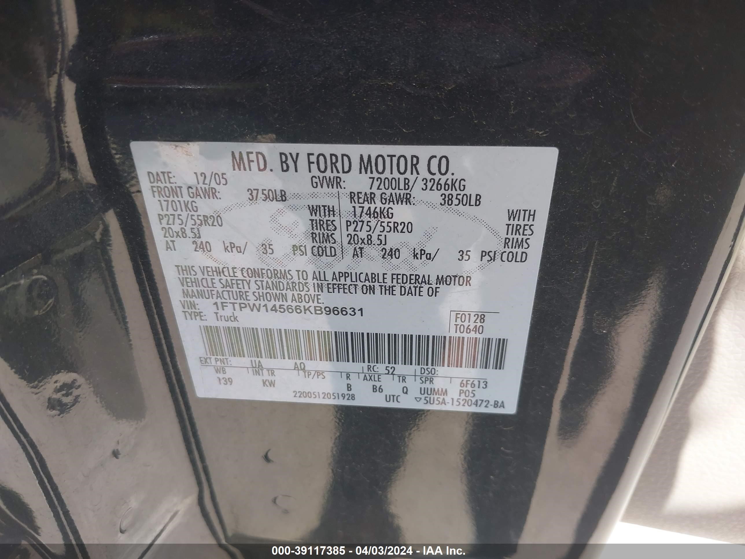 Photo 8 VIN: 1FTPW14566KB96631 - FORD F-150 