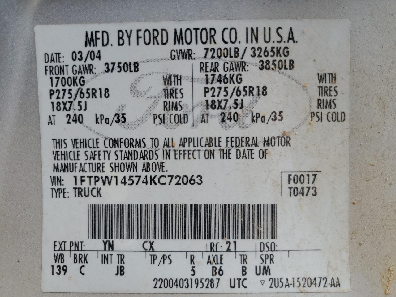 Photo 11 VIN: 1FTPW14574KC72063 - FORD F-150 