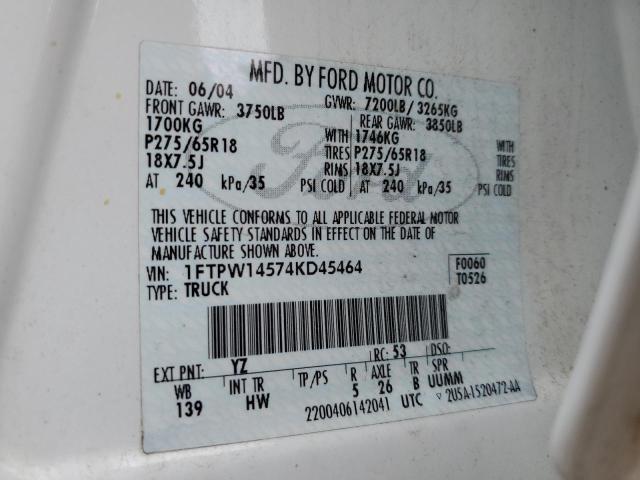 Photo 11 VIN: 1FTPW14574KD45464 - FORD F150 SUPER 