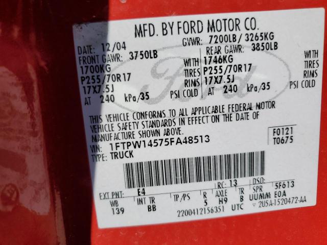 Photo 11 VIN: 1FTPW14575FA48513 - FORD F150 