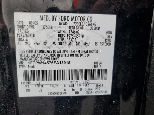 Photo 11 VIN: 1FTPW14576FA18915 - FORD F150 SUPER 