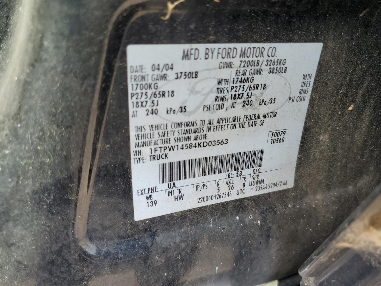 Photo 11 VIN: 1FTPW14584KD03563 - FORD F-150 