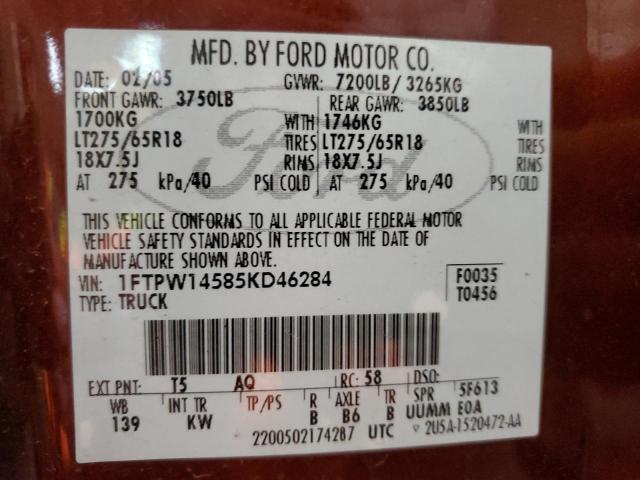 Photo 12 VIN: 1FTPW14585KD46284 - FORD F150 SUPER 