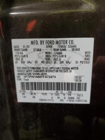 Photo 11 VIN: 1FTPW14587FA72273 - FORD F150 SUPER 