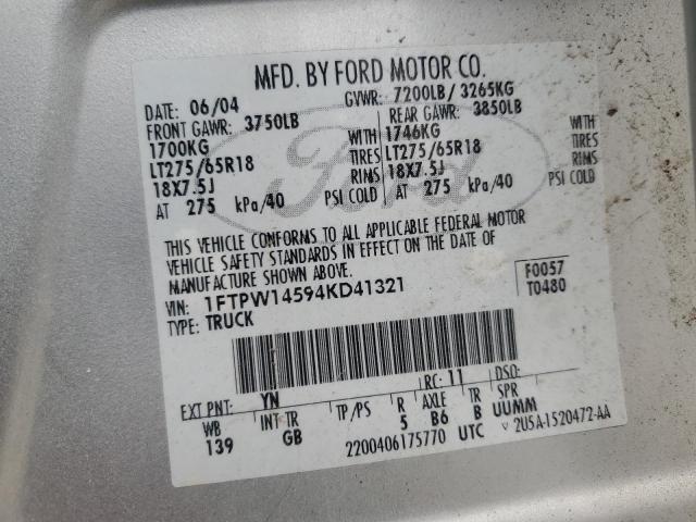 Photo 11 VIN: 1FTPW14594KD41321 - FORD F150 SUPER 