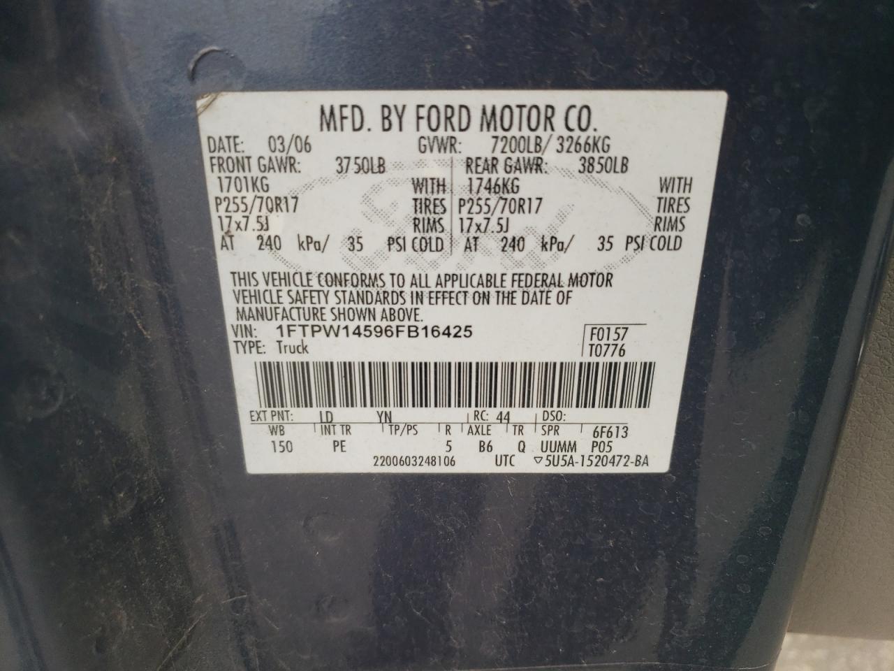 Photo 11 VIN: 1FTPW14596FB16425 - FORD F-150 