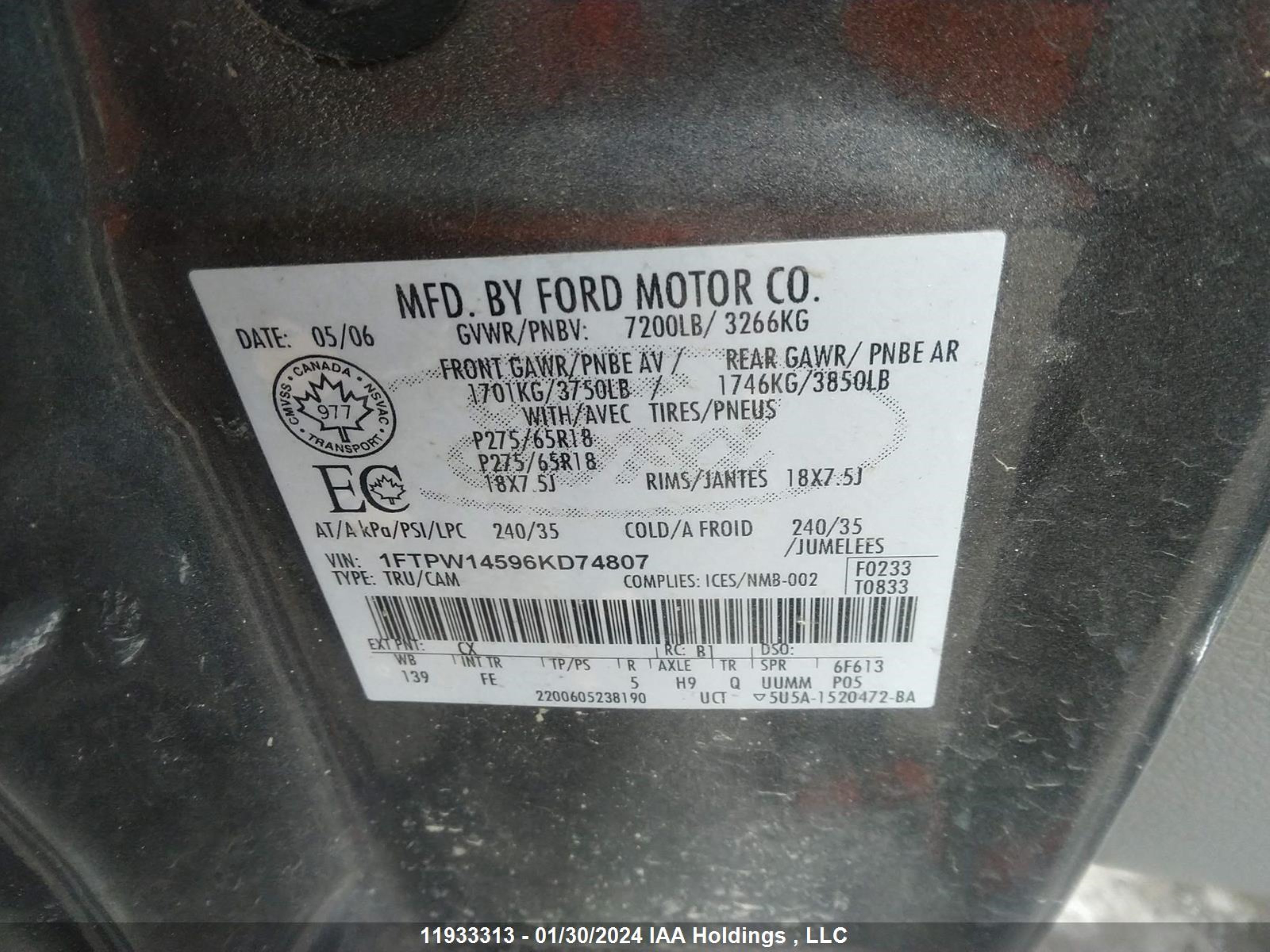 Photo 8 VIN: 1FTPW14596KD74807 - FORD F-150 