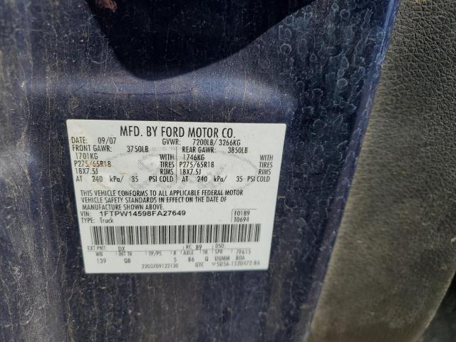 Photo 12 VIN: 1FTPW14598FA27649 - FORD F150 SUPER 