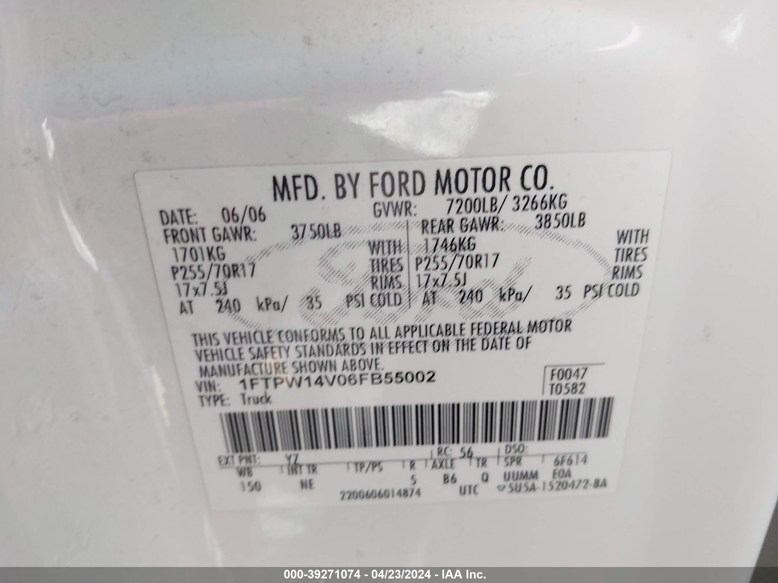 Photo 8 VIN: 1FTPW14V06FB55002 - FORD F-150 