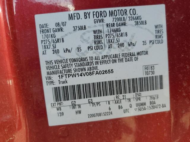 Photo 11 VIN: 1FTPW14V08FA02655 - FORD F150 SUPER 