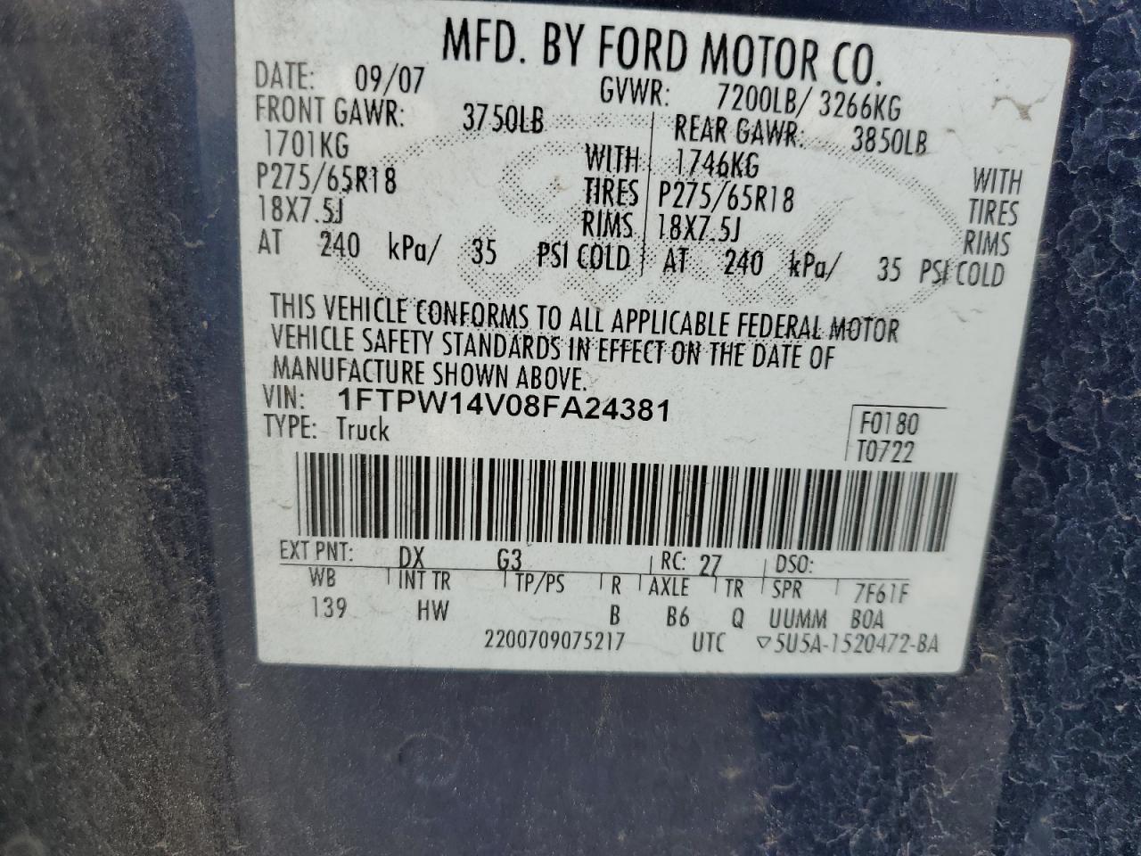 Photo 11 VIN: 1FTPW14V08FA24381 - FORD F-150 