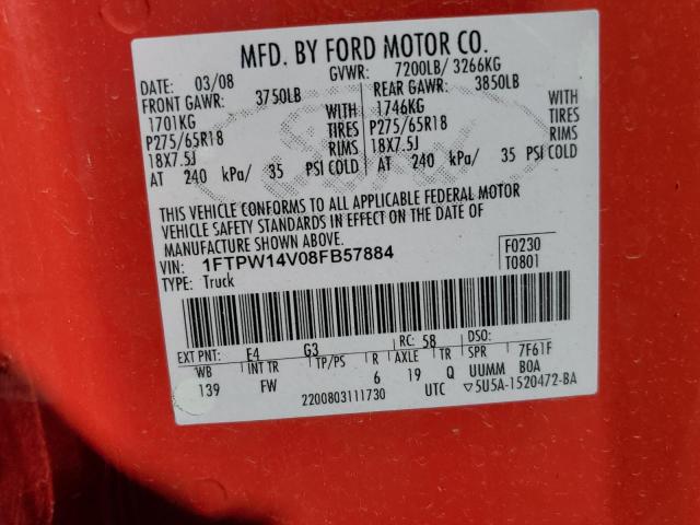 Photo 11 VIN: 1FTPW14V08FB57884 - FORD F150 SUPER 