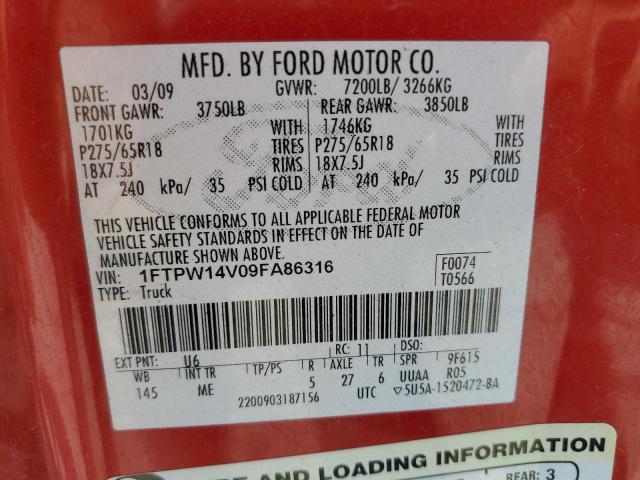 Photo 12 VIN: 1FTPW14V09FA86316 - FORD F150 SUPER 