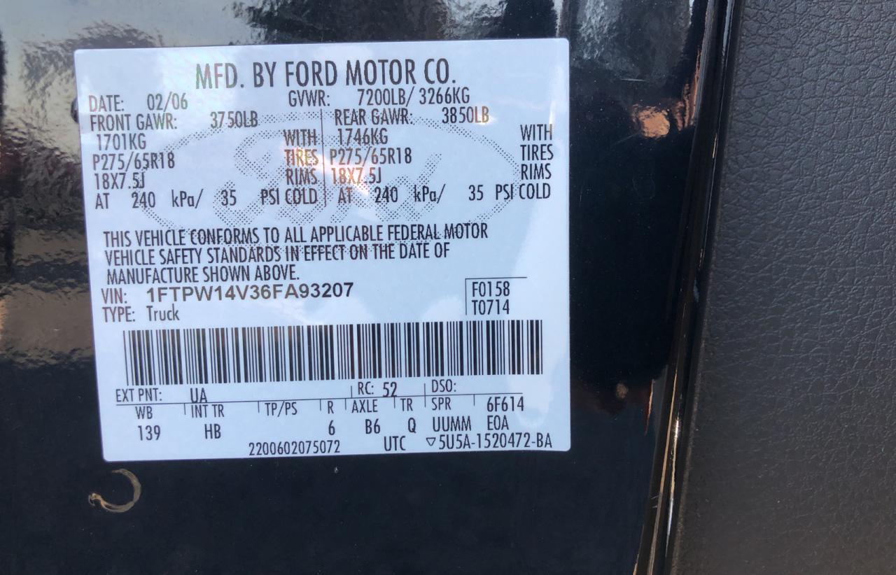 Photo 9 VIN: 1FTPW14V36FA93207 - FORD F150 SUPER 