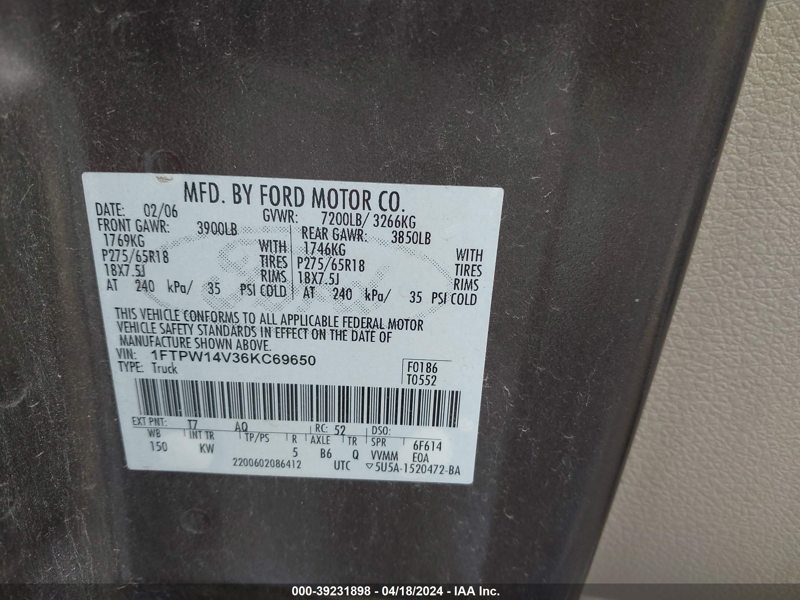 Photo 8 VIN: 1FTPW14V36KC69650 - FORD F-150 