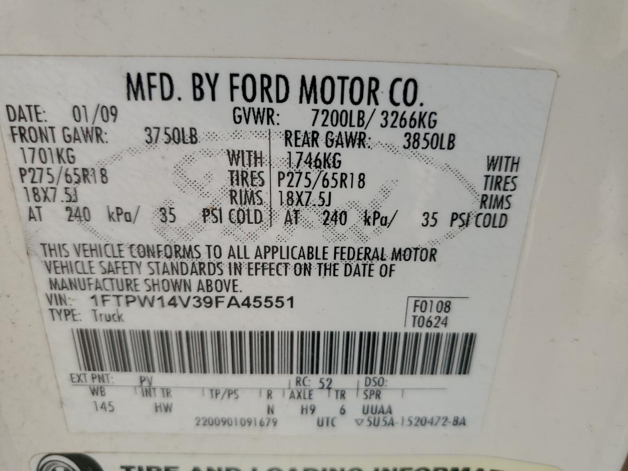 Photo 11 VIN: 1FTPW14V39FA45551 - FORD F-150 