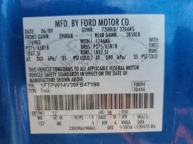 Photo 13 VIN: 1FTPW14V39FB47190 - FORD F150 SUPER 