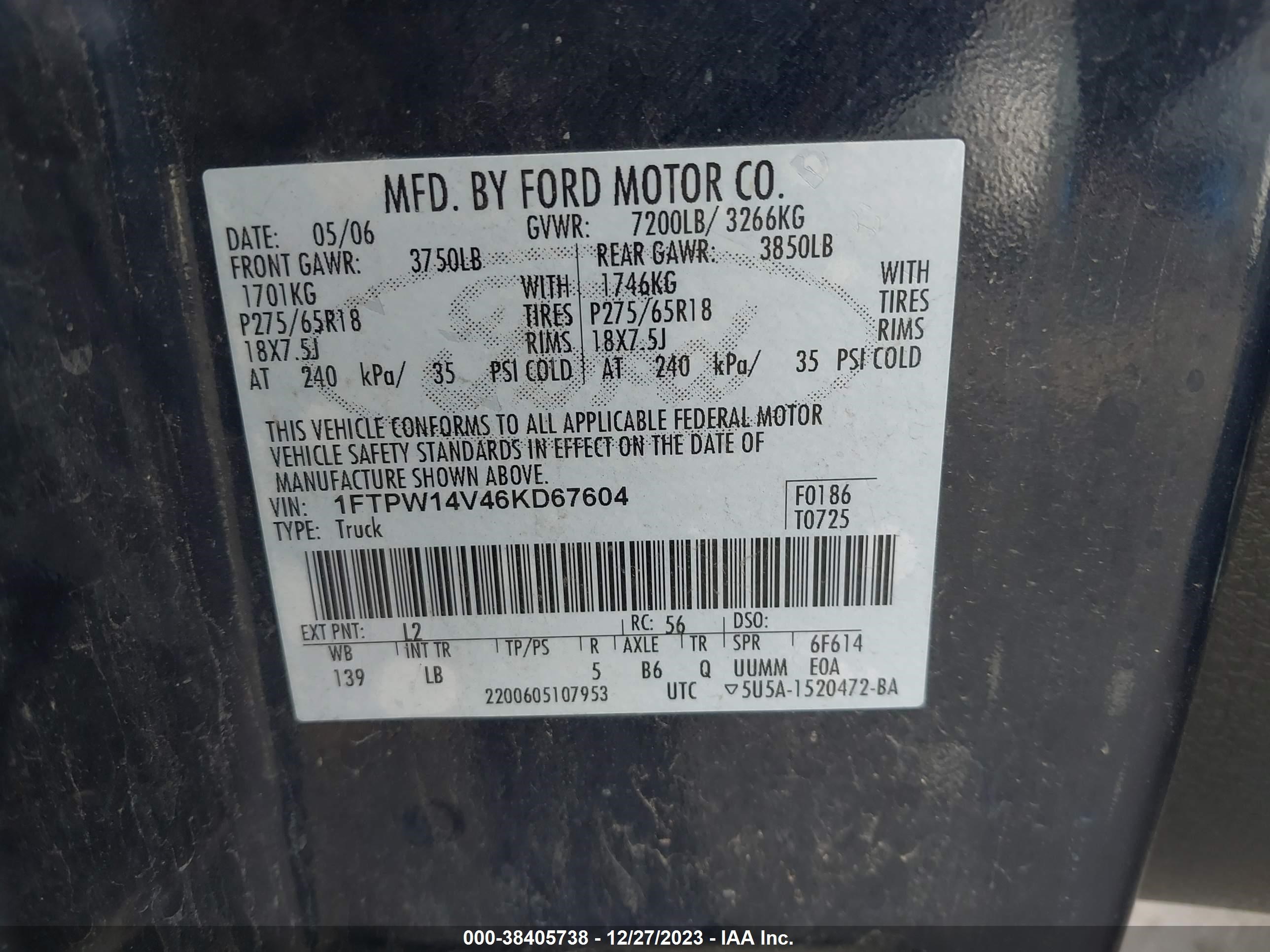 Photo 8 VIN: 1FTPW14V46KD67604 - FORD F-150 