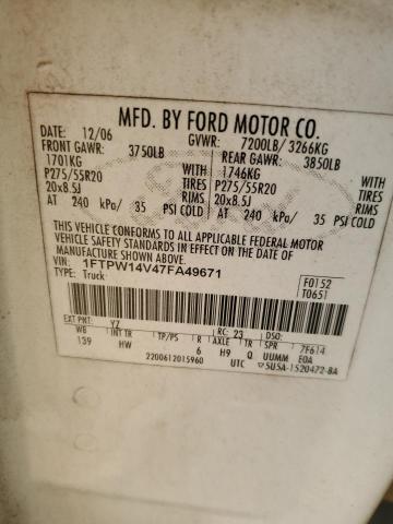 Photo 11 VIN: 1FTPW14V47FA49671 - FORD F150 SUPER 