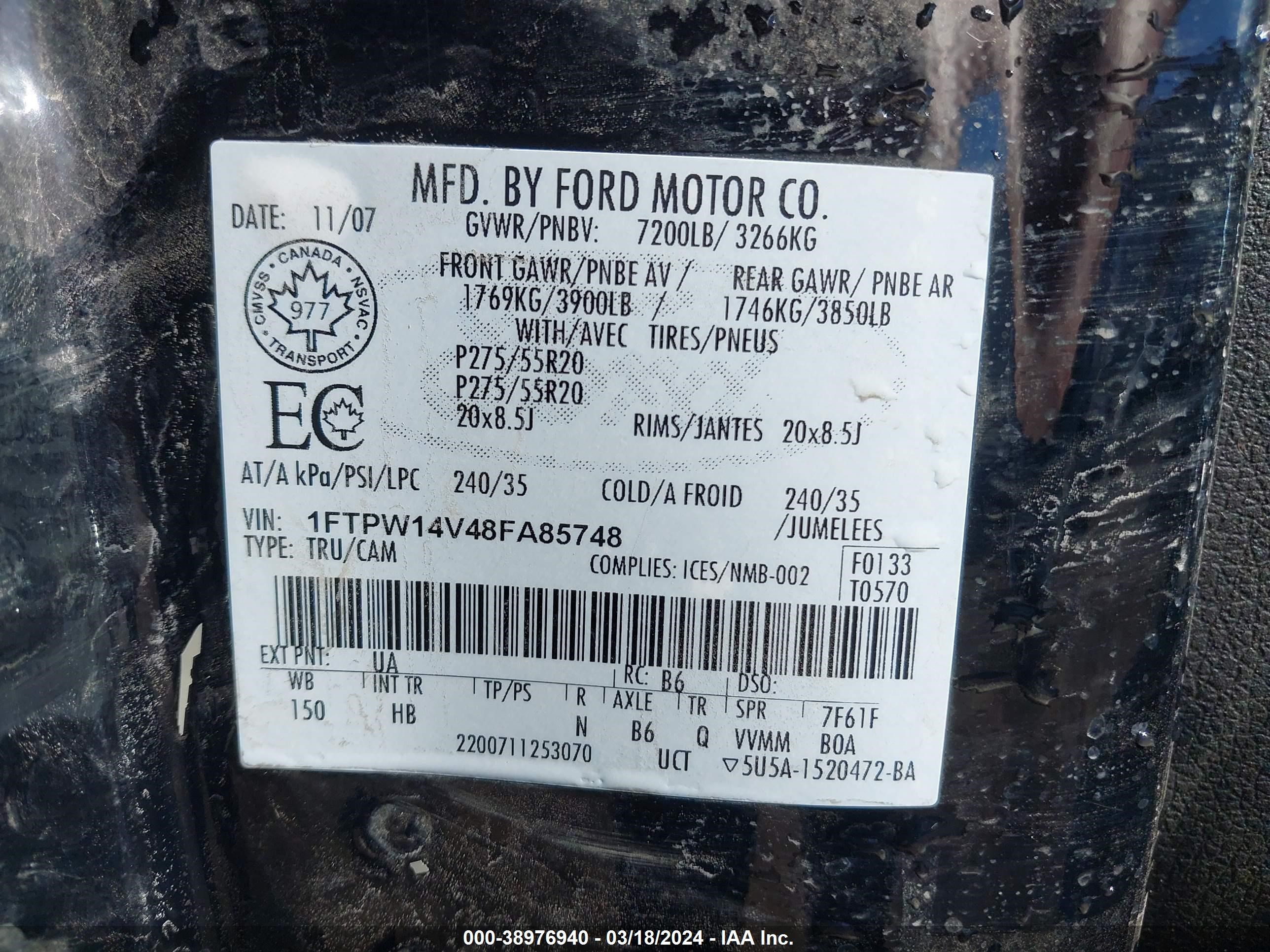 Photo 8 VIN: 1FTPW14V48FA85748 - FORD F-150 