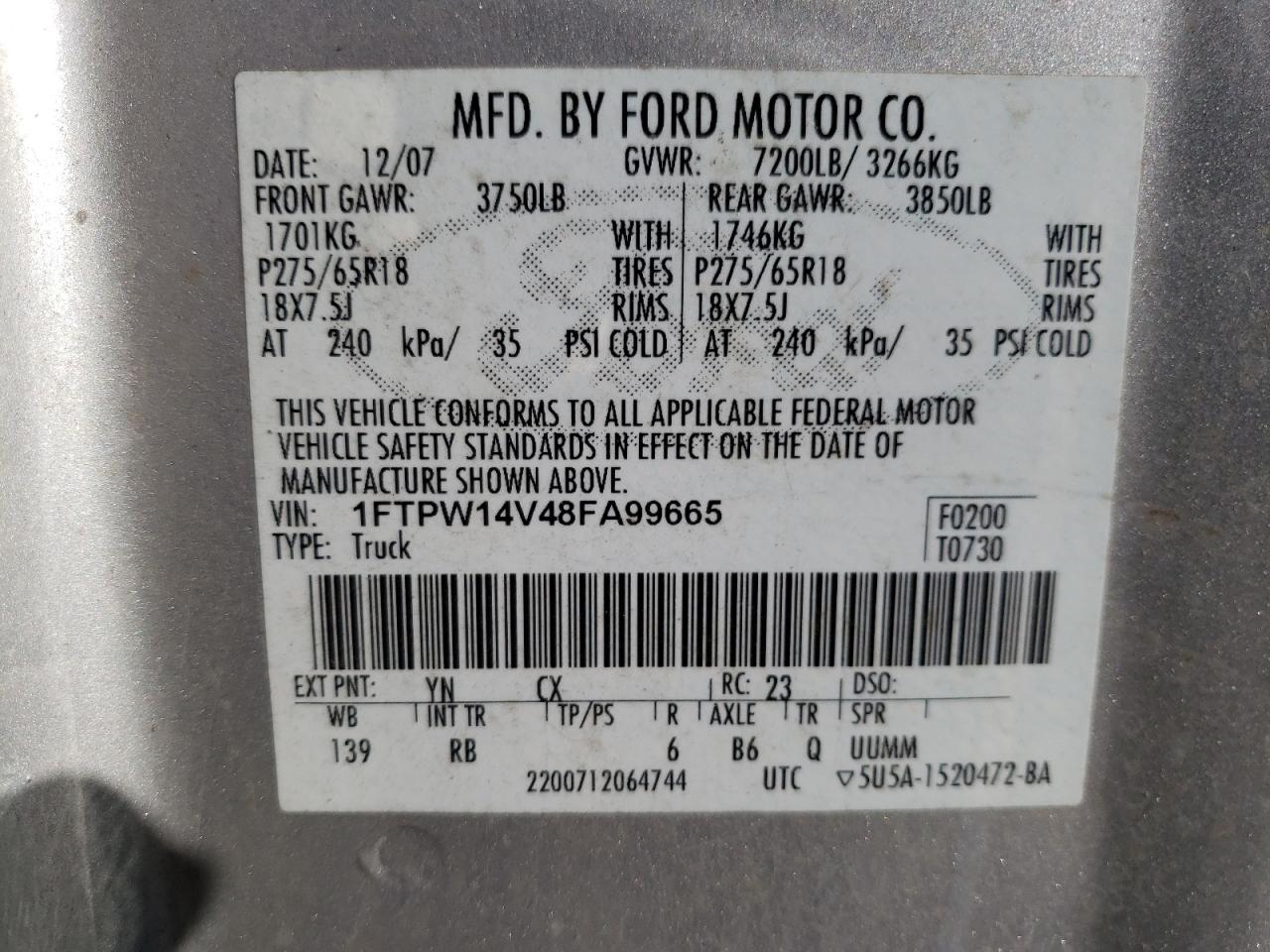 Photo 11 VIN: 1FTPW14V48FA99665 - FORD F-150 