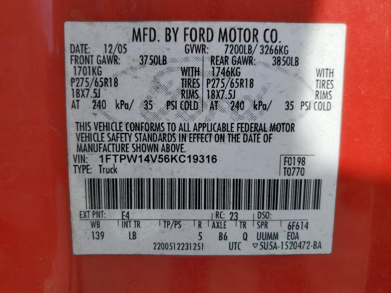 Photo 11 VIN: 1FTPW14V56KC19316 - FORD F-150 