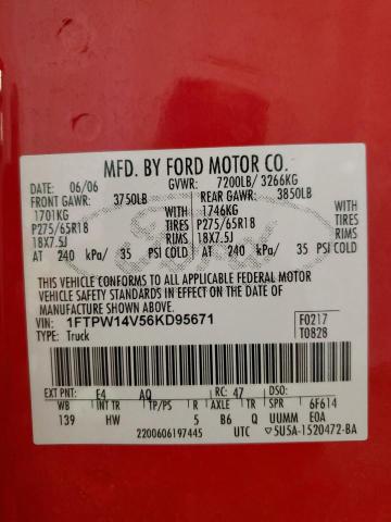 Photo 12 VIN: 1FTPW14V56KD95671 - FORD F150 SUPER 