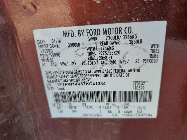 Photo 11 VIN: 1FTPW14V57KC41334 - FORD F150 SUPER 