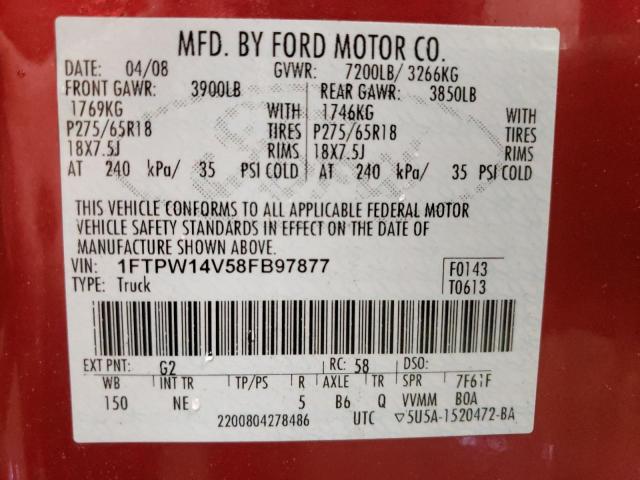 Photo 9 VIN: 1FTPW14V58FB97877 - FORD F150 SUPER 