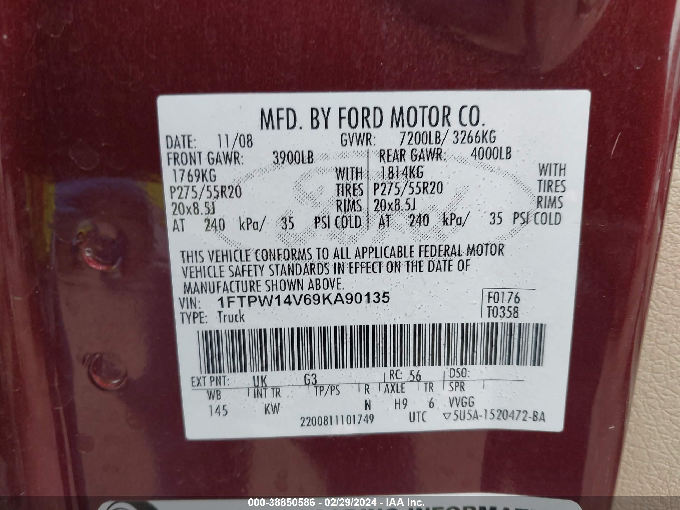 Photo 8 VIN: 1FTPW14V69KA90135 - FORD F-150 