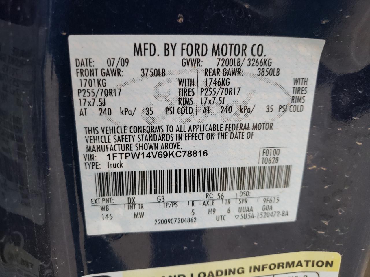 Photo 11 VIN: 1FTPW14V69KC78816 - FORD F-150 