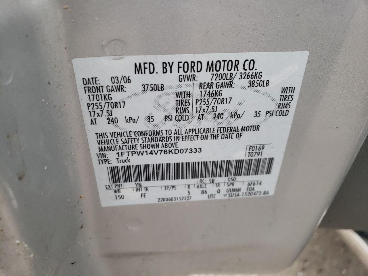 Photo 11 VIN: 1FTPW14V76KD07333 - FORD F-150 