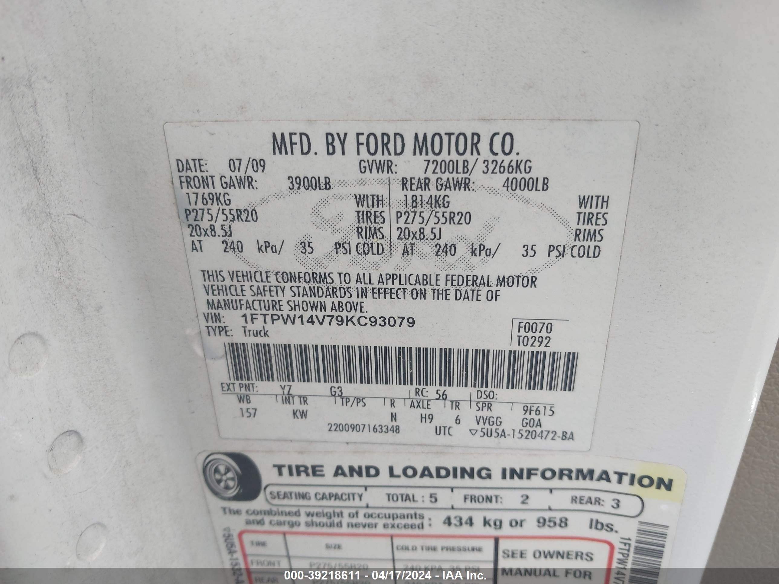 Photo 8 VIN: 1FTPW14V79KC93079 - FORD F-150 