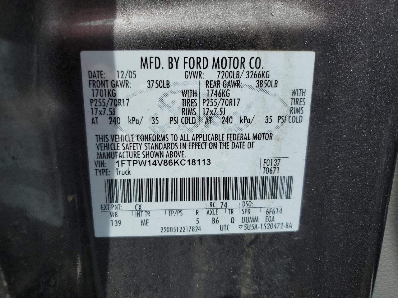 Photo 11 VIN: 1FTPW14V86KC18113 - FORD F-150 